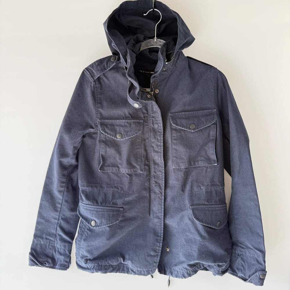 Rag Bone Womens M65 Field Jacket Utility Size S Hooded Drawstring Navy $400